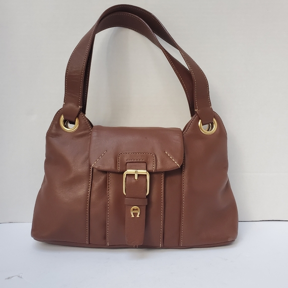 100% Leather ETIENNE Aigner Purse Bag Short Shoulder Handle Lots of Pockets! - Picture 2 of 11